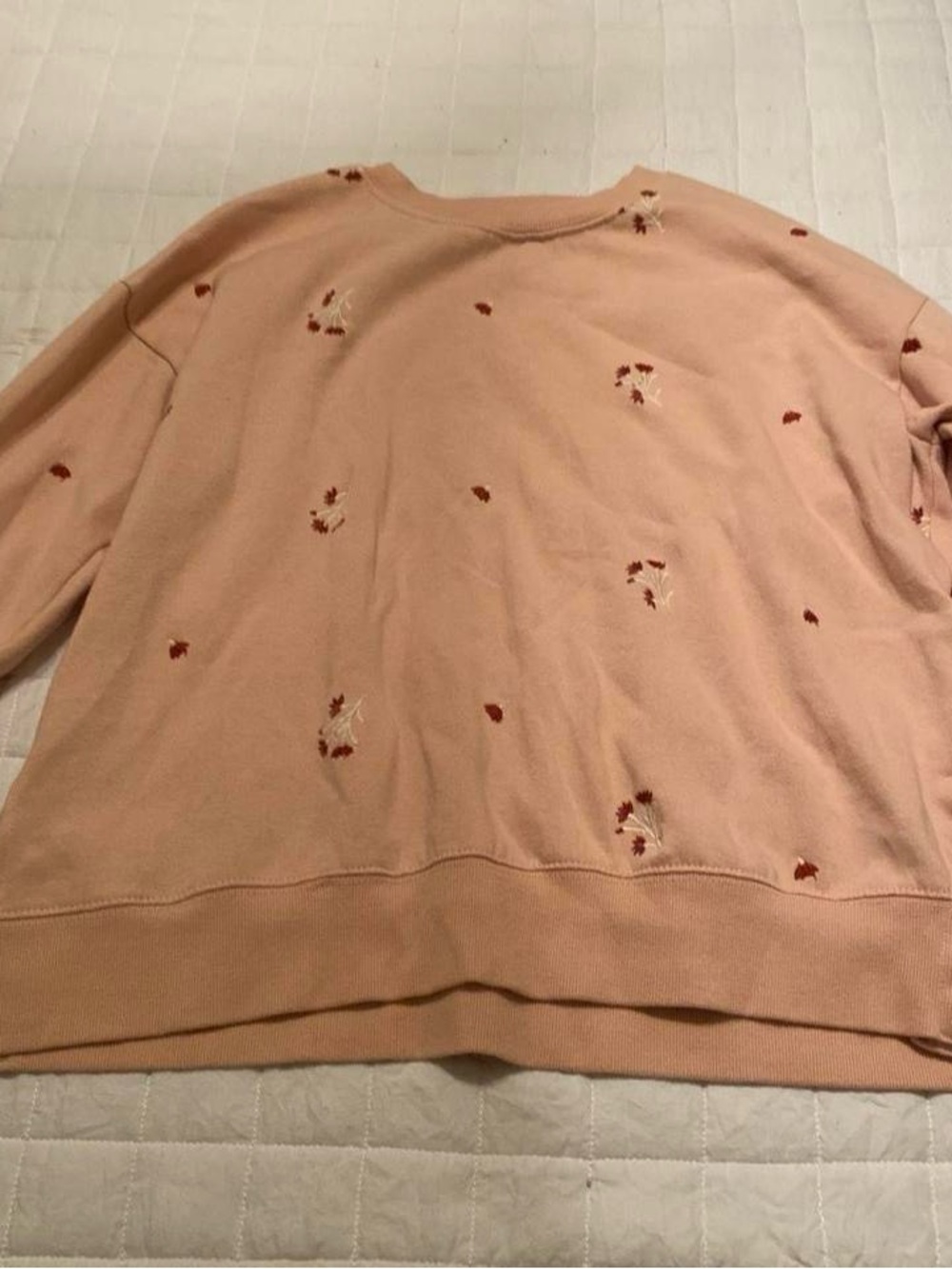 Altar'd State Blush Pink Crewneck Sweater with Tiny Red Floral Embroidery